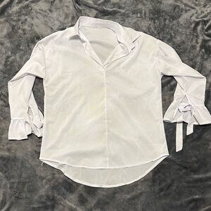 Elegant White Blouse with Tie Sleeves